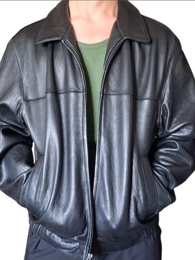 Men's Genuine Soft Leather Dockers Black Jacket with Navy Label